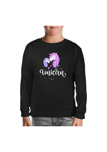 Unicorn Anneler Günü Siyah Çocuk Sweatshirt Siyah