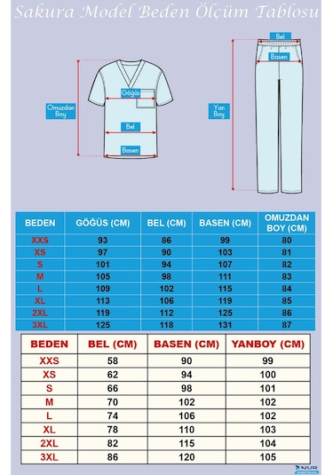 Lacivert Renk Sakura Model Tesettür Doktor Hemşire Scrubs Üniforma Takımı Lacivert