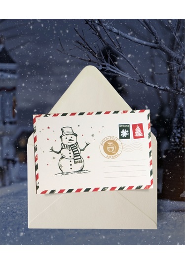 Yılbaşı Kardan Adam Kartpostal Ve Zarf Seti, Yeniyıl, Noel, Tebri