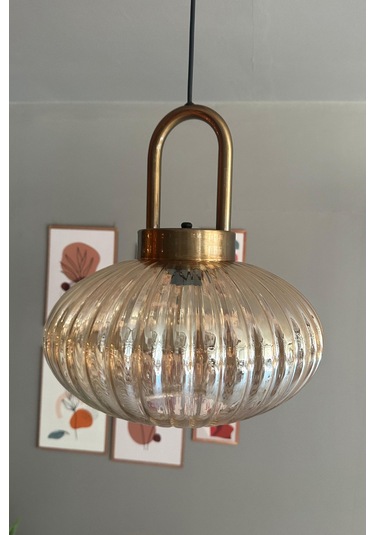 Elegant Cam Tekli Bal Rengi Avize Eskitme Kilit Başlık Sarkıt Lamba Restoran Salon Aydınlatma Bal