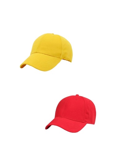 Unisex Ayarlanabilir Spor Sarı-kırmızı Basic Kep Şapka 2'li Set Siyah - Kırmızı