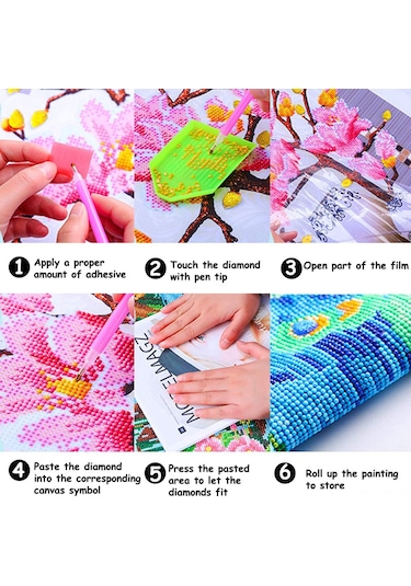 Vkemall 30x40cm Tam Pırlanta Kristal Dekoratif Tablo - Zs314 Dıy Boyama Seti Ve Araç Gereçleri İle Siyah