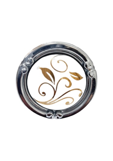 Porselen Düğme Kulp Metal Krom Beyaz Desenli / 5 Adet Gümüş