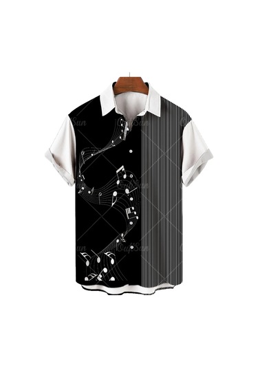 Snapbuyerkek Müzikal Gitar Baskılı Hawaii Gömlek Kısa Kollu Plaj Parti Üst Büyük Bedenkırmızı Kırmızı