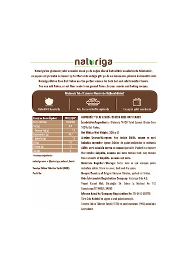 Naturiga Glutensiz Yulaf Ezmesi 300gr-3536