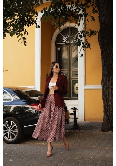Kadın Klasik Kesim Blazer Ceket Frn6105 Bordo