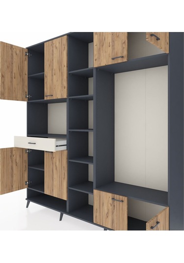 Hyperion Dolap 12 Raflı Tek Çekmeceli 8 Kapaklı 220x44x243 Antrasit-çam/aytaşı Atlas Çam/aytası