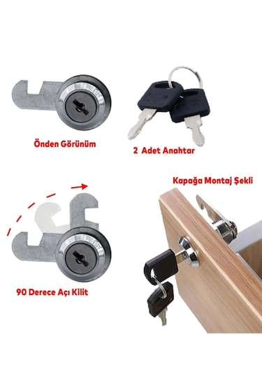 Mandallı Dolap Çekmece Kilidi Mandallı Çekmece Kilidi 2 Anahtarlı Mobilya Dolap Kilit Metal