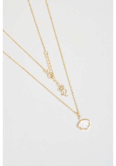 Deniz Kabuğu 18 Ayar Sarı Altın Kaplama 45 Cm Gümüş Kolye Sarı