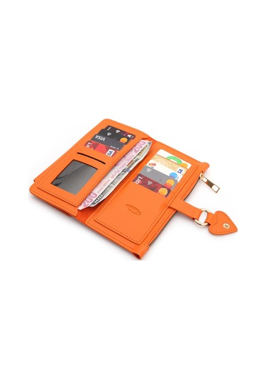 Soft Suni Deri Cep Telefon Bölmeli Trend Kadın Cüzdan Kalp Detaylı - Prs-nisa-turuncu Turuncu