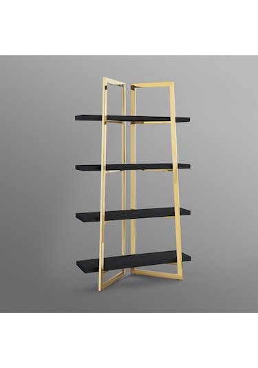 Nysa Gold Metal Siyah Kitaplık & Raf