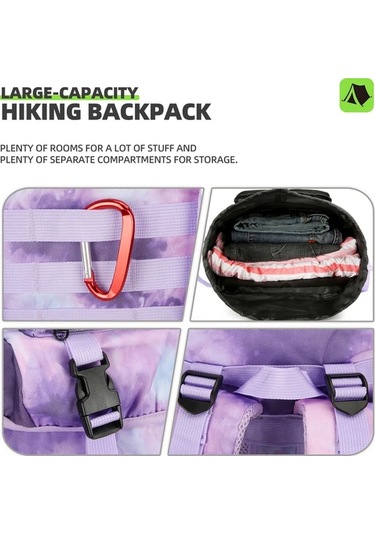 Dashanshop 70l Hafif Lake Blue Sırt Çantası Büyük Kapasiteli Ayarlanabilir Omuz Askıları Outdoor Kampçılık Mor Pembe Çizgili Amerikan Bayrağı Altın