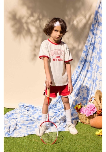 Luess Erkek Çocuk %100 Pamuklu Baskılı Oversize Alt Üst Takım-kırmızı Kırmızı