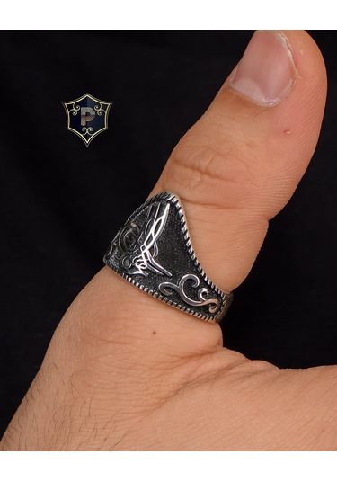 Prestij Gümüş 925 Ayar Gümüş Erkek Baş Parmak Zihgir Tuğralı Motifli Yüzük