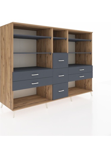 Kronos Dolap 8 Raflı 7 Çekmeceli 220x59x163 Çam-antrasit Çam-antrasit