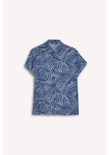 Defacto Regular Fit Desenli Kısa Kollu Gömlek C9621ax25spbe331 Mavi