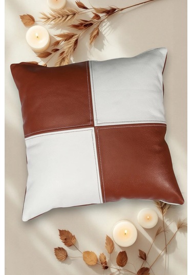 Premium Dekoratif Taba Beyaz Deri Kırlent Kılıfı/ev Ve Ofis Için Gerçek Deri 45x45cm Kırlent Kılıfı Çok Renkli