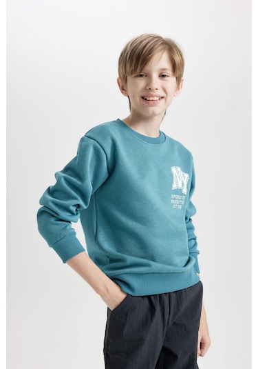 DeFacto Erkek Çocuk Baskılı Bisiklet Yaka Kalın Sweatshirt D3026A824WNBE820