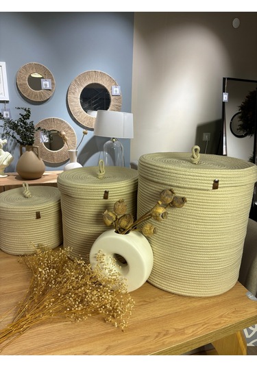 Victor Çok Amaçlı Düzenleyici Kapaklı 3'lü Sepet,kapaklı Kirli Çamaşır Sepeti, Kapaklı Organizer Krem