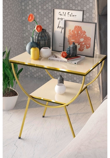 Yan Sehpa Komodin Metal Ayak Çift Gold Krem 1978 Krem