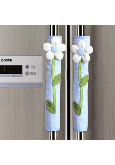 Flyeer 2 Adet Pastoral Çiçek Puantiyeli Kapı/buzdolabı Kulp Kılıfı Buzdolabı Kapı Kolu Eldiven Ev Dekor Mutfak Aksesuarları Mavi