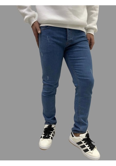 Erkek Dar Paça Tırnaklı Newone Açık Mavi Kot Pantolon Açık Mavi