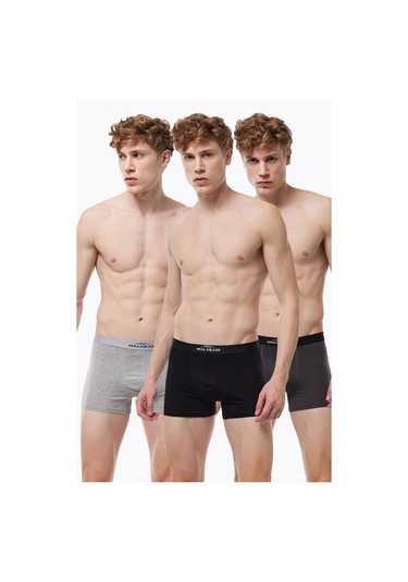 Malabadi Erkek Siyah Gri Antrasit 3 Lü Pamuk Elastan Boxer 3m075 Siyah-gri-antrasit