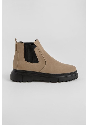 Kalın Faylon Hafif Taban Yanları Lastikli Erkek Vizon Chelsea Bot Tberk205 Vizon