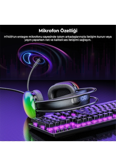 Lecoo HT409 USB Kablolu Mikrofonlu Kulak Üstü RGB Gaming Kulaklık