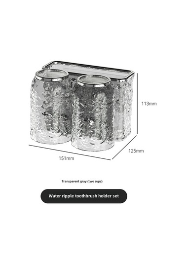 Hangfox Banyo Diş Fırçası Ve Bardak Depolama Rafı - Sürekli Plastik Materyal, Süspansiyon Çene Tasarımı, Çok Amaçlı Organize Edici Su Dalgaları Desenli, İki Bardak, Şeffaf Gri Diğer