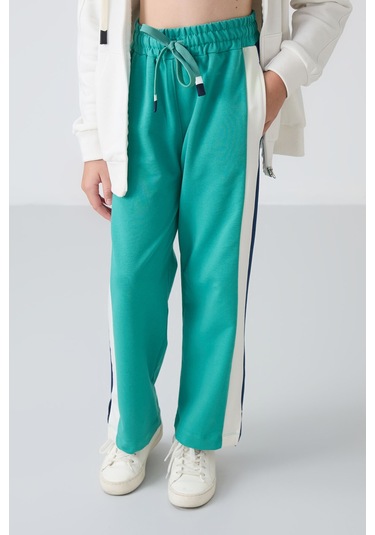 Tommy Life Deniz Yeşil Yırtmaç Detaylı Cepli Geniş Paça Kız Çocuk Eşofman Alt - 75141 Yeşil