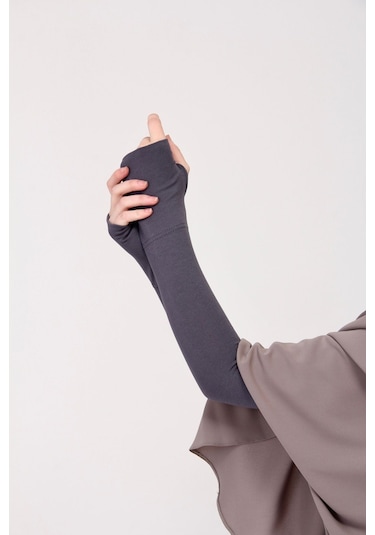 Parmak Geçmeli 45cm Likralı Penye Kolluk 1 Çift Füme