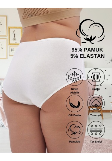 Alya Underwear Kadın Büyük Beden Külot Battal Full Brief, Yüksek Bel 5xl, 6xl, 7xl 5 Farklı Renk 1 Pakette Çok Renkli