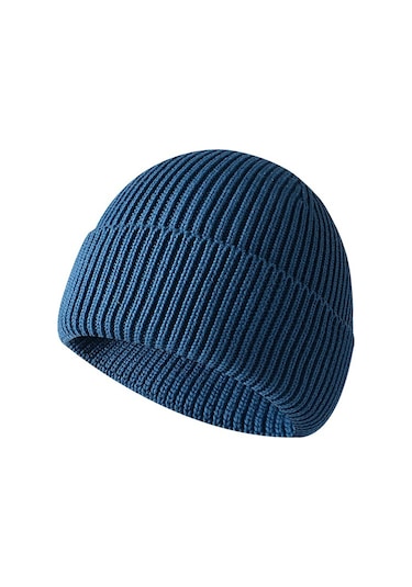 Erkekler İçin Manşetli Sıcak Örme Dış Mekan Şapkası, Kışlık Sıcak Örme Şapka Açık Mavi