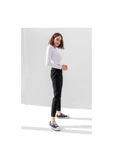 Gri Uzun Kollu Fitilli Bluz Crop Örme T-shirt Beyaz