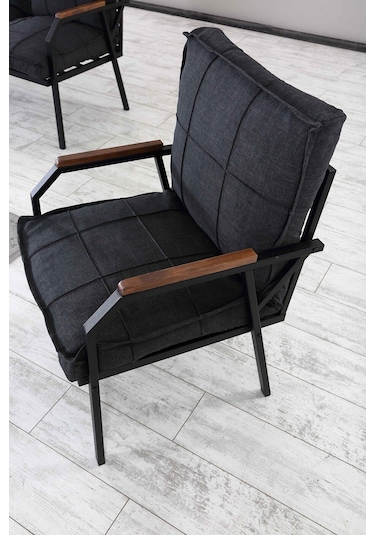 Mygusi Hayal Balkon, Bahçe, Cafe - Metal Kanepe Koltuk Takımı - 2+1+1 Sehaplı Antrasit