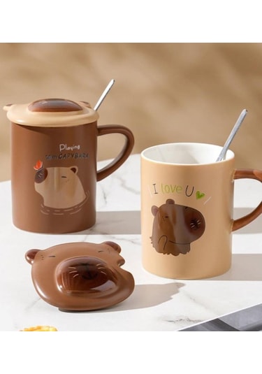 Brown Capybara Temalı Seramik Kupa-465 Çok Renkli