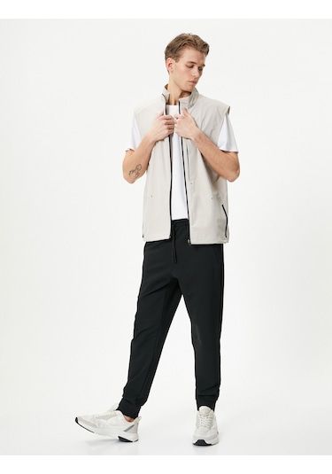 Koton Spor Yelek Dik Yaka Fermuarlı Cep Detaylı Bej 4wam20006nw 4WAM20006NW057 Ekru