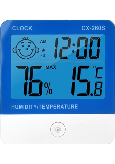 Ev Ve Ofis İçin Ultra İnce Ekranlı Sıcaklık-nem Ölçer, Gerçek Zamanlı Lcd Göstergeli, Işıklandırmalı, Duy-260 Pil Dahil Değil , Beyaz-mavi