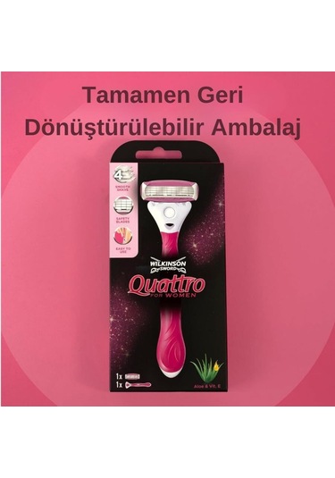 Wilkinson Sword Quattro Sistem Kadın Tıraş Bıçağı Vakumlu Tutma Aparatı İle Birlikte