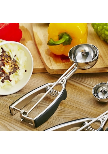 Cbtx Paslanmaz Çelik Silikon Siyah Saplı Dondurma Kaşığı, Boyut: 55mm