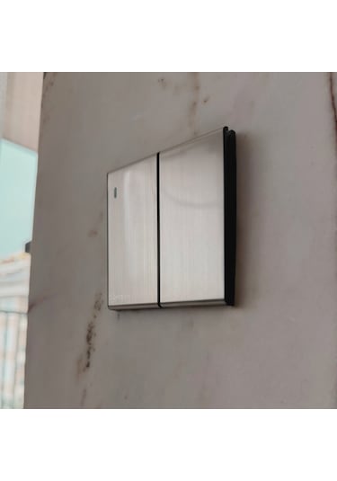 MERALLI INOX 2'li anahtar, hakiki fırçalanmış paslanmaz çelik, çerçevesiz 86×86 Modüler  kasa dahil