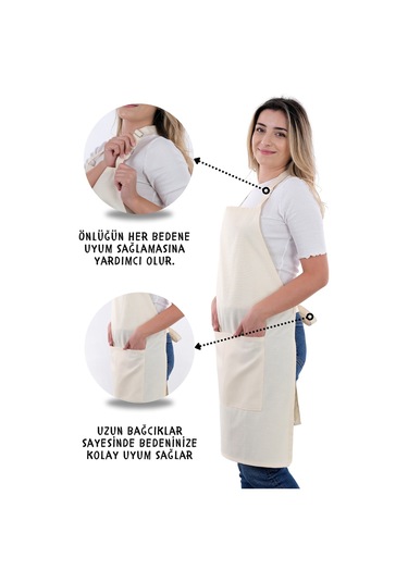 4 Adet Simple Ayarlanabilir Askılı Mutfak Önlüğü Bej