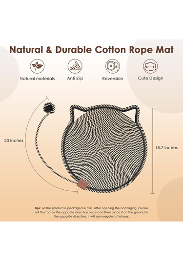 Moveevo Doğal Pamuk Kedi Tırmalama Pedi, 15,7'' Yuvarlak Yer Matı İç Mekan - Mobilya Koruyucu Duvar & Kanepe İçin