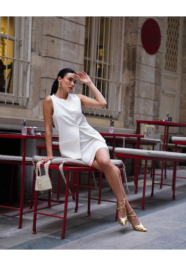 Kadın Uzun Yelekli Mini Etekli Takım Beyaz