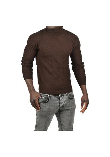 Deepsea Erkek Kahve Desenli Dar Kesim Tam Balıkçı Yaka Triko Boğazlı Kazak 2505510 Kahve Kahverengi