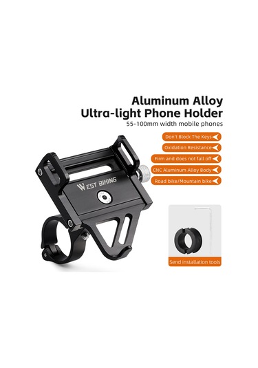 Lemestar Bisiklet Ve Elektrikli Araçlar İçin Aluminyum Gps Telefon Tutucu - Sürüş Güvenliği İçin Sağlam Tutma 55-100mm Telefon, 20-33mm Direk Uyumlu Siyah