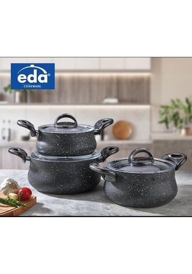 Eda 3 Lü Granit Döküm 3 Lü Güveç Set - Küçük Tencere Seti Takımı