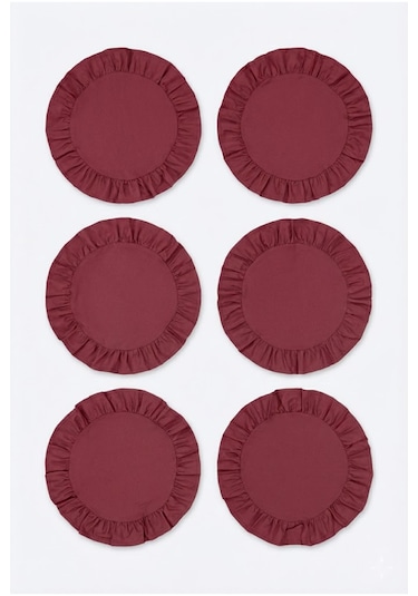 Yunusoğlu Home Pamuklu Fırfırlı Supla 6'lı Set Amerikan Servis 33 Cm Çap Supla 6'lı Bordo