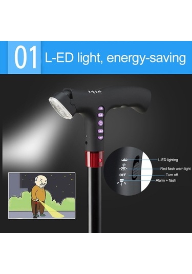 Ayarlanabilir Led Aydınatmalı Çok Fonksiyonlu Yürüyüş Batonu Çok Renkli